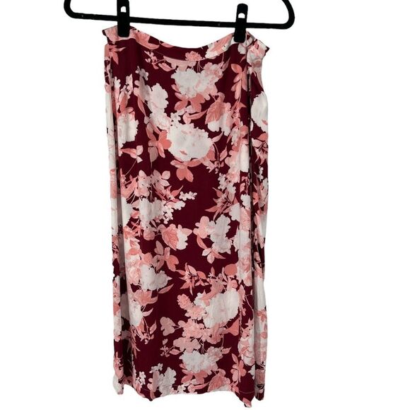 Chelsea28 Burgundy & Pink Floral Semi Sheer Skirt - Picture 2 of 6